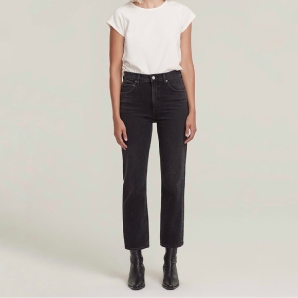 Agolde Denim - Agolde Wilder Slim Straight High Waist Ankle Jean Panoramic Washed Black 28